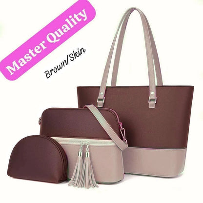 Women leather handbag set 3 pcs multi color stylish bags for daily use office and casual outings with elegant design