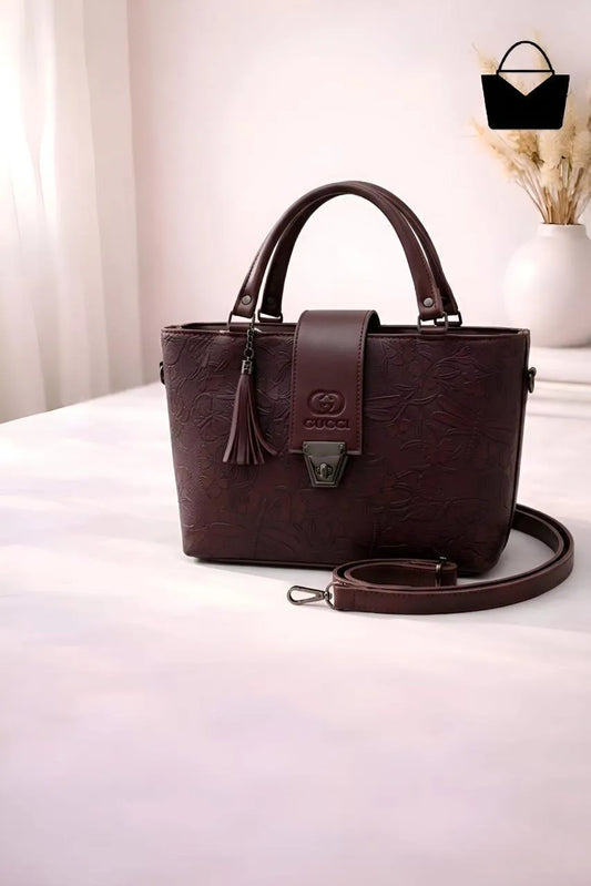 Brown leather shoulder bag for women stylish durable handbag for daily use with spacious design and elegant look