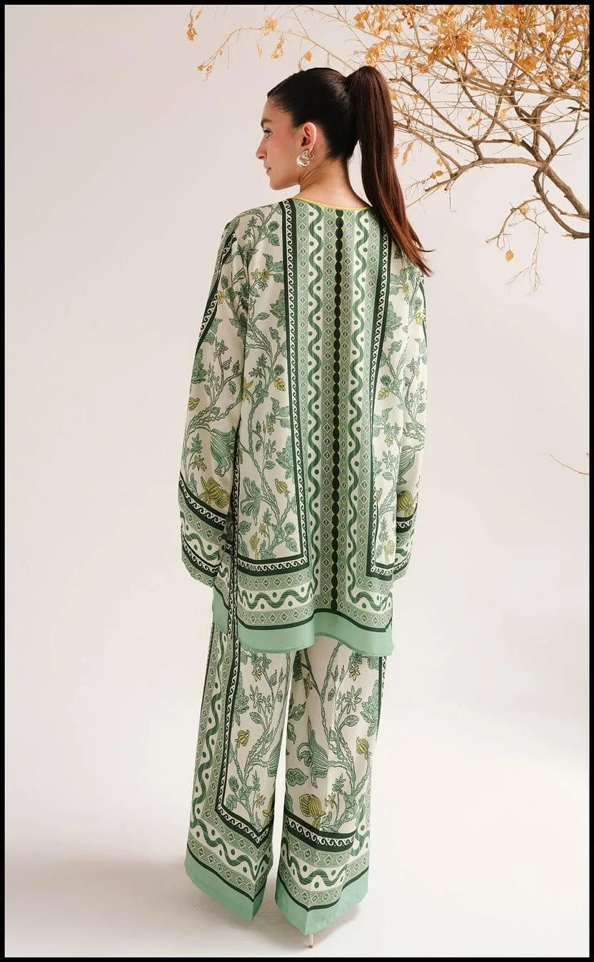 Green swiss lawn printed 2 piece suit for women with shirt and trouser breathable summer casual wear outfit