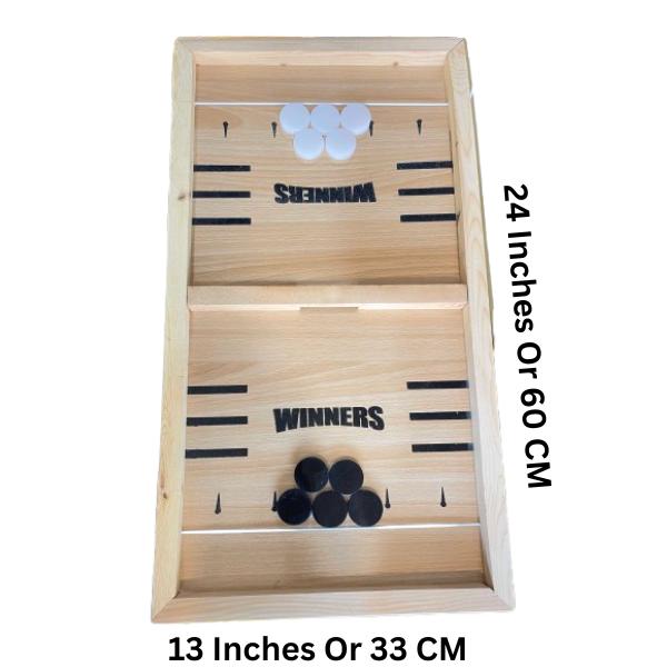 Wooden board game with acrylic pucks indoor family fun game set durable wood play board for kids and adults