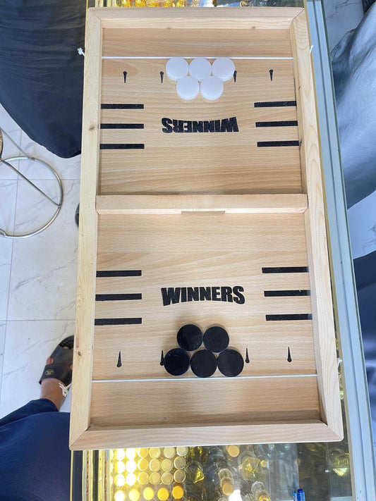 Wooden board game with acrylic pucks indoor family fun game set durable wood play board for kids and adults