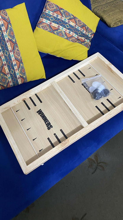 Wooden board game with acrylic pucks indoor family fun game set durable wood play board for kids and adults