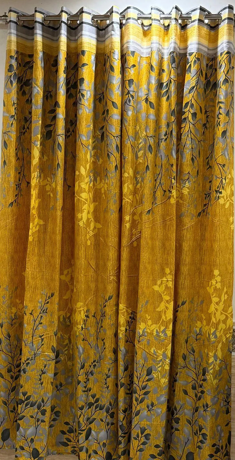 Yellow floral cotton curtains 2 pcs set 60x102 inch panels, soft breathable curtains for bedroom living room home decor use