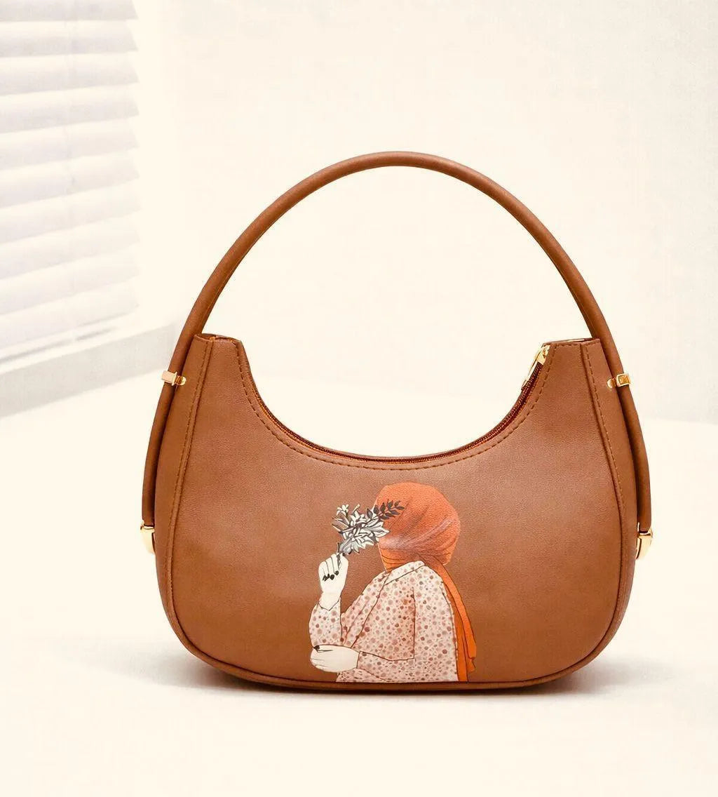 Leather shoulder bag for girls with printed design stylish handbag for school office and casual daily use