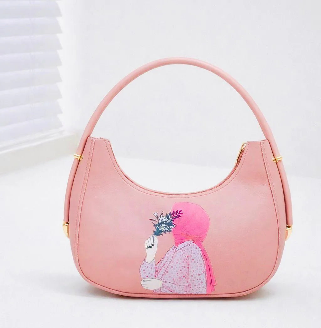 Leather shoulder bag for girls with printed design stylish handbag for school office and casual daily use
