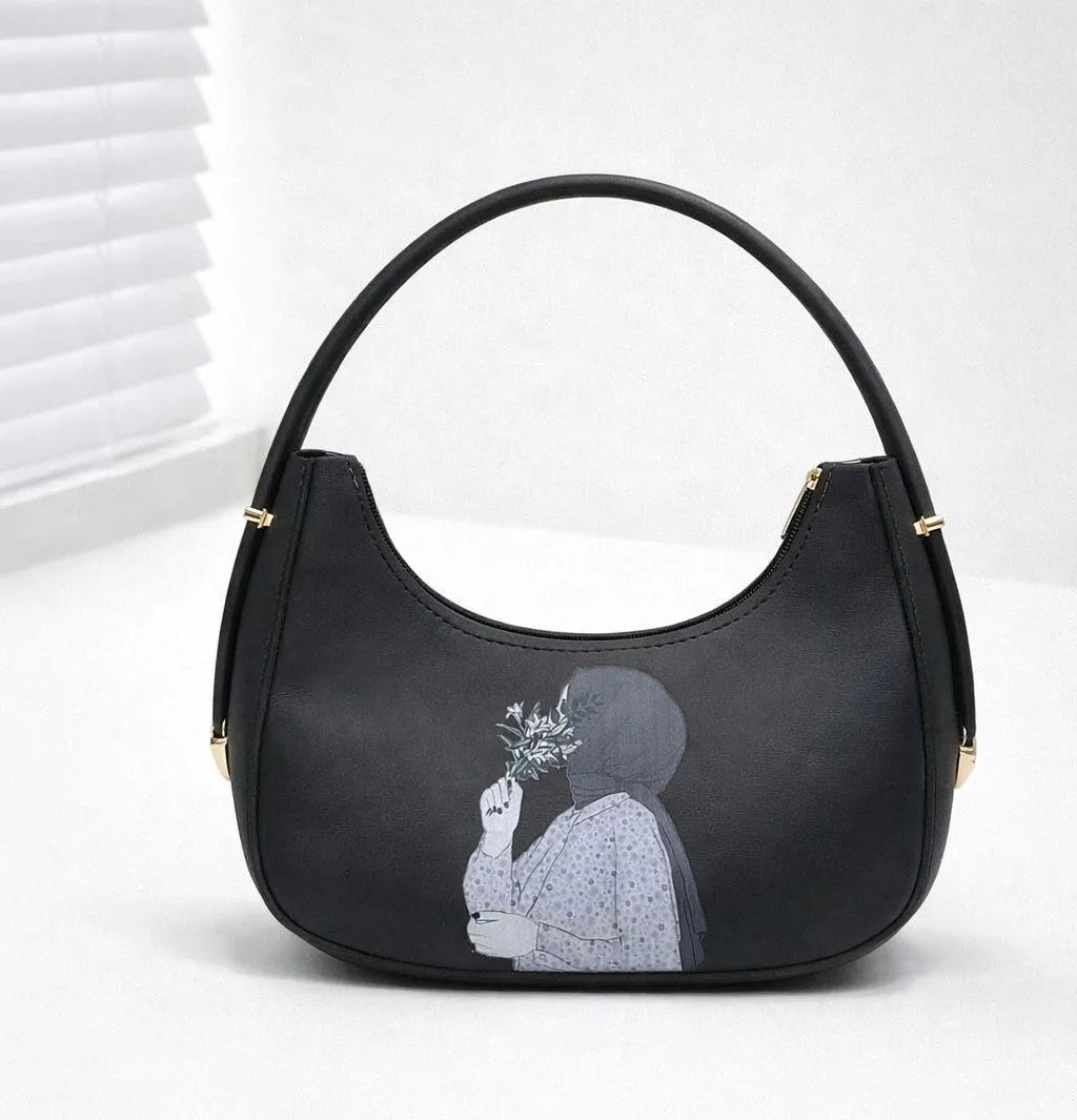 Leather shoulder bag for girls with printed design stylish handbag for school office and casual daily use