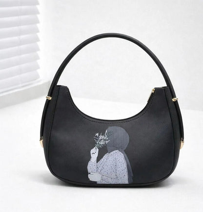 Leather shoulder bag for girls with printed design stylish handbag for school office and casual daily use