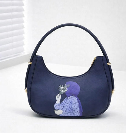 Leather shoulder bag for girls with printed design stylish handbag for school office and casual daily use