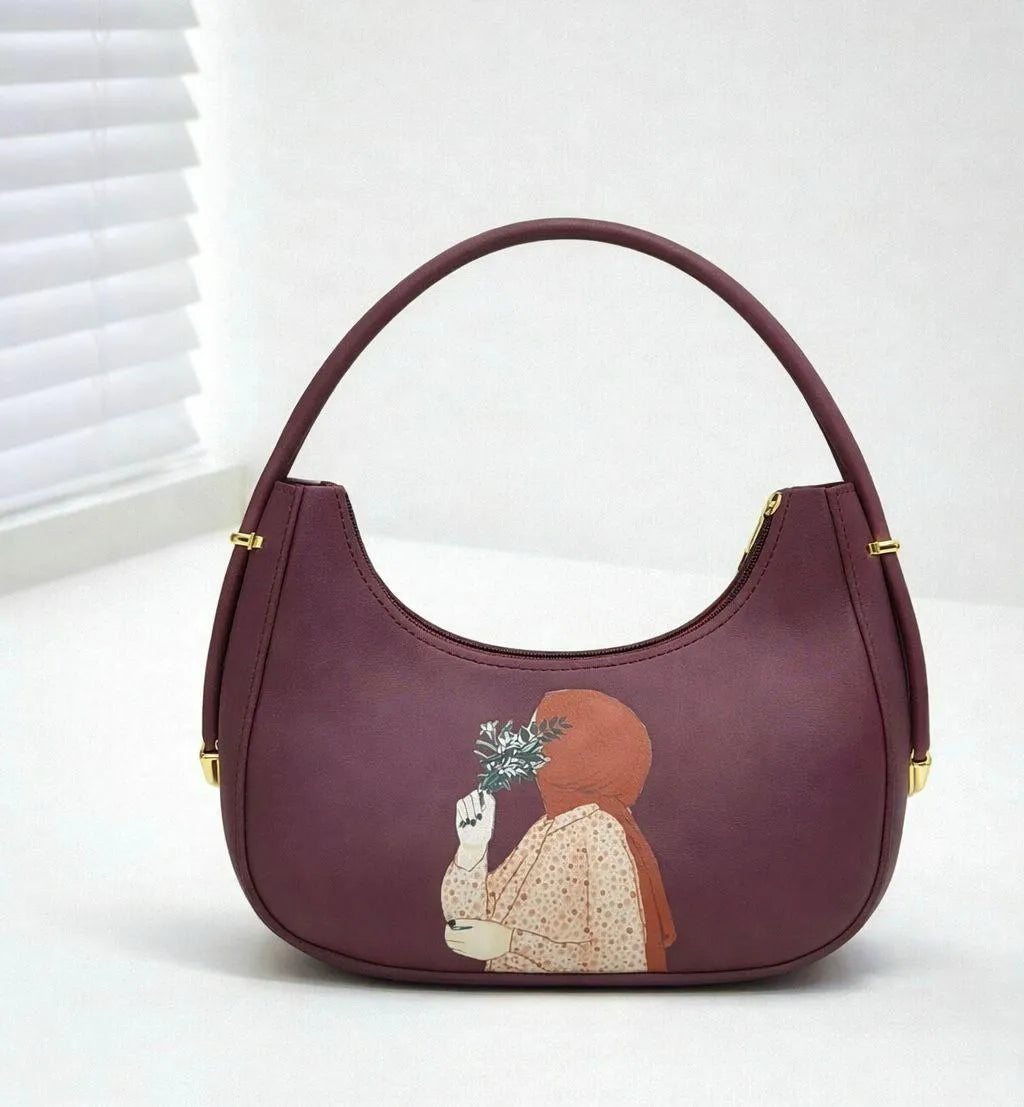 Leather shoulder bag for girls with printed design stylish handbag for school office and casual daily use