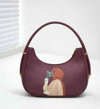 Leather shoulder bag for girls with printed design stylish handbag for school office and casual daily use