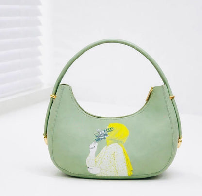Leather shoulder bag for girls with printed design stylish handbag for school office and casual daily use
