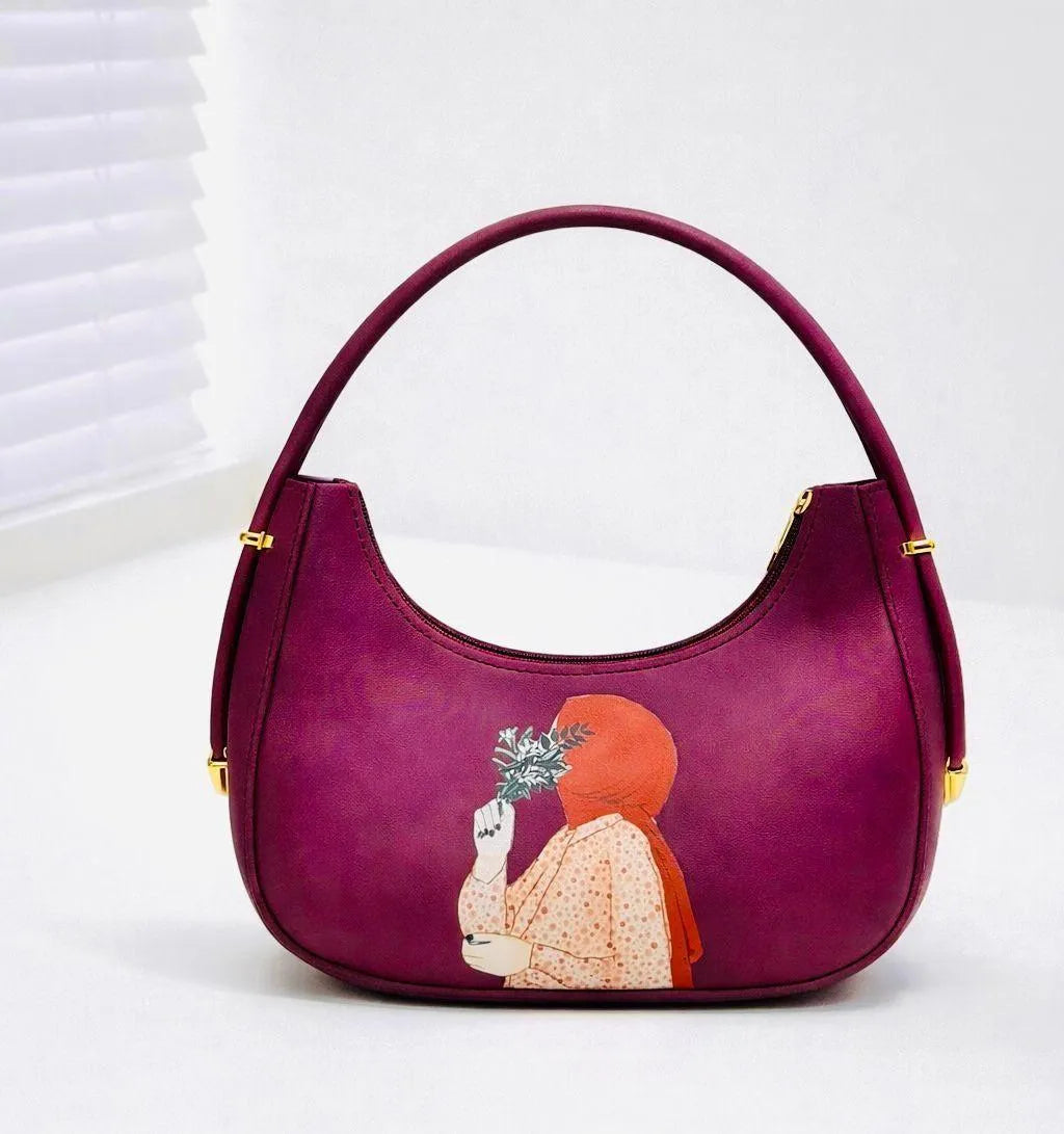 Leather shoulder bag for girls with printed design stylish handbag for school office and casual daily use