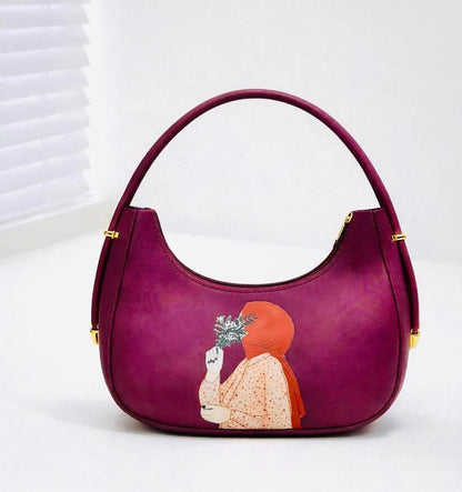 Leather shoulder bag for girls with printed design stylish handbag for school office and casual daily use