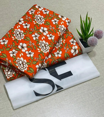 Orange printed polo cotton 2 piece suit for women casual wear soft breathable fabric matching shirt and trouser set